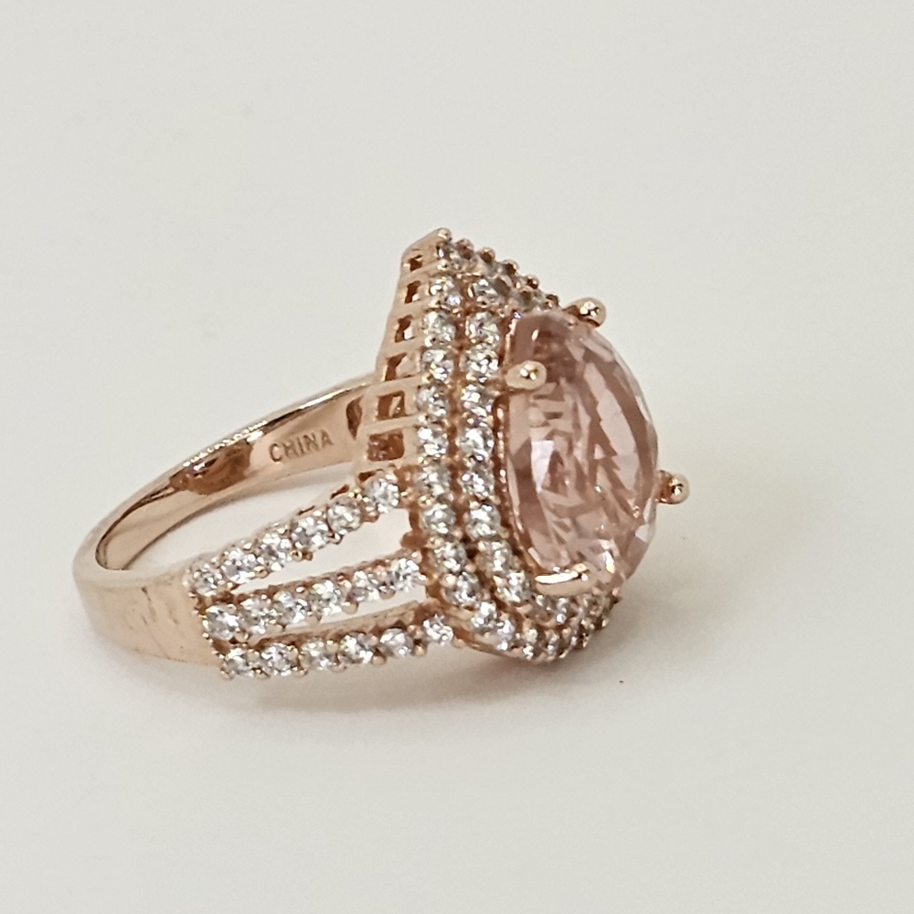 Genuine Morganite & White Zircon Sterling Silver With 18k Rose Gold Overlay Sz 7 - Picture 6 of 12